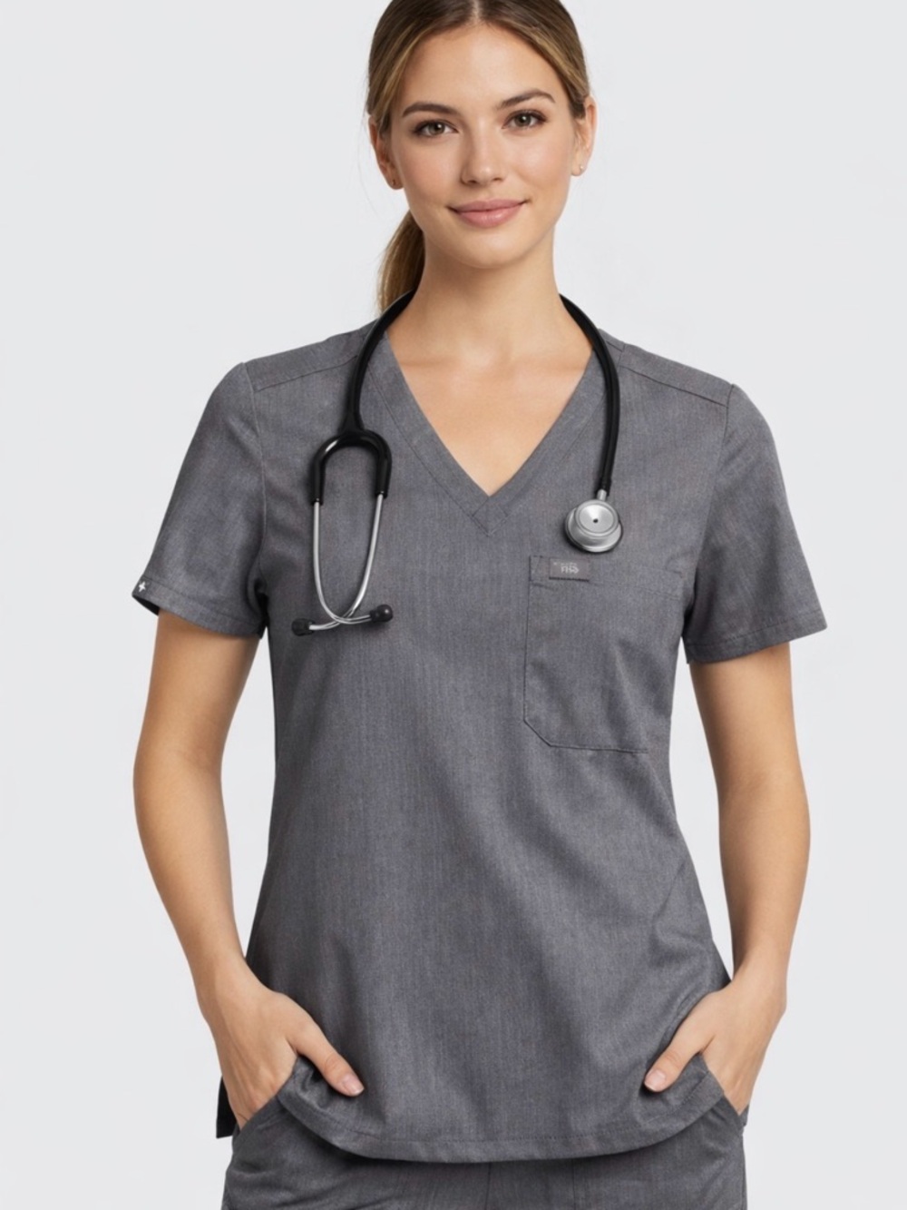 Figs Women's V-Neck Scrub Top in Charcoal Gray Catarina